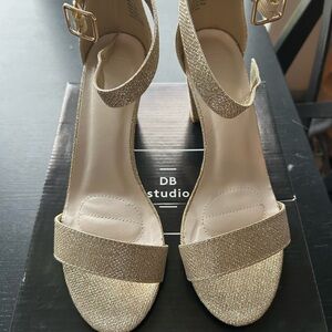 Gold Glitter Ankle Strap Heels for Women